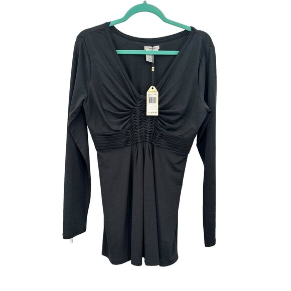 Maxstudio Sophie Max Goth Witchy Black Fitted Long Sleeve Top V-Neck Large - Picture 1 of 8